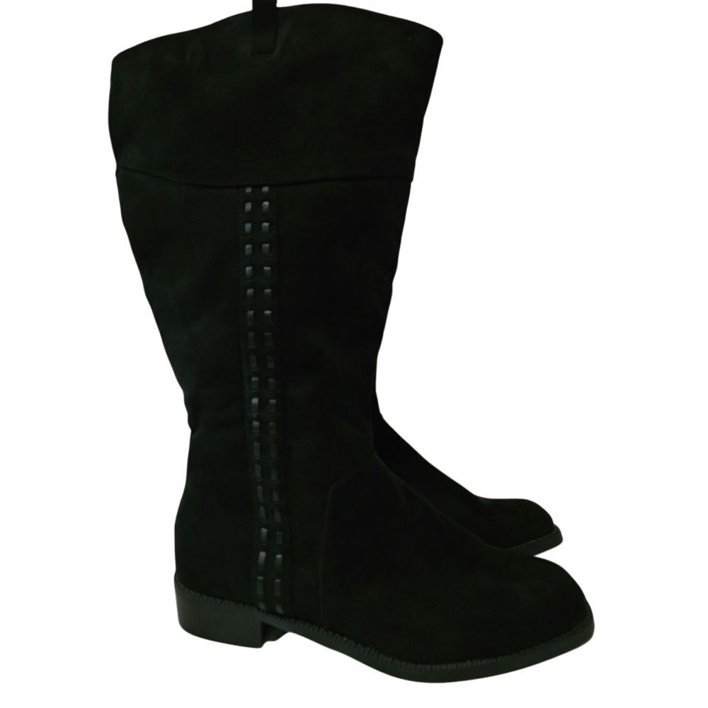 Maurices Selena Black Suede Knee-High Boots with Decorative Stitching Detail